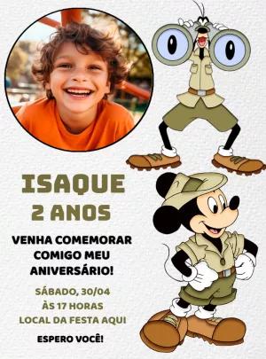 Convite Aniversário Mickey Safari com Foto para Editar Online