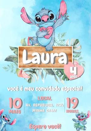 Convite Aniversário Stitch Tropical para Editar Online