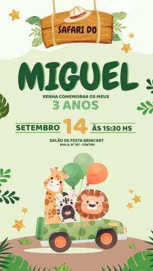 Convite de Aniversário Safari com Animais para Editar Online