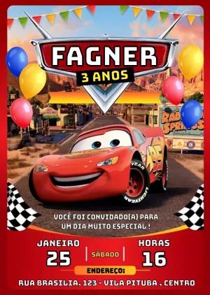 Convite de Aniversário Carros com Foto para Editar Online