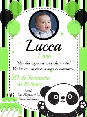 Convite Aniversário Panda com Foto para Editar Online