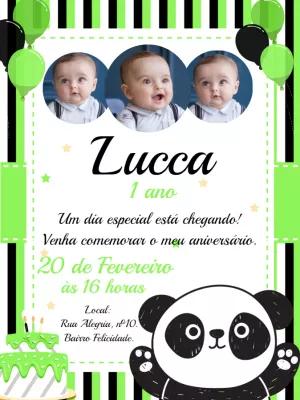 Convite Aniversário Panda com Foto para Editar Online