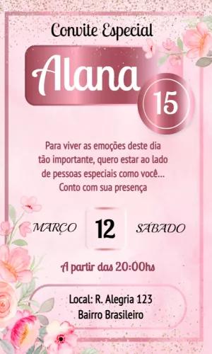 Convite de 15 Anos Floral Rosa Delicado para Editar Online