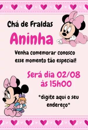 Convite Chá de Fraldas Minnie Baby para Editar Online