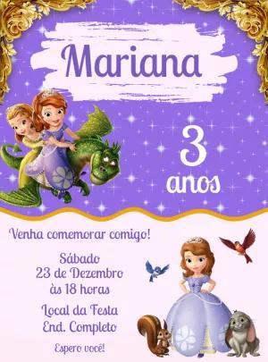 Convite Aniversário Princesinha Sofia para Editar Online