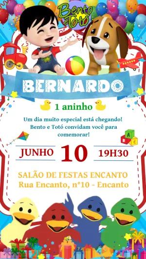 Convite de Aniversário Bento e Totó para Editar Online