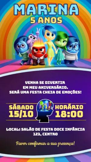 Convite Aniversário Divertida Mente 2 com Personagens para Editar
