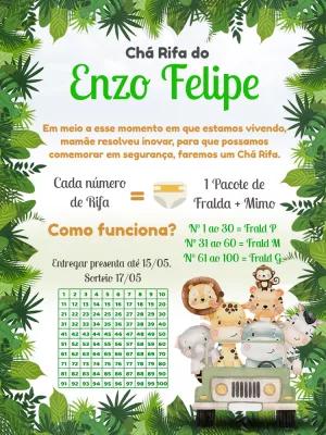 Convite Chá Rifa Safari Editável para Enviar Online