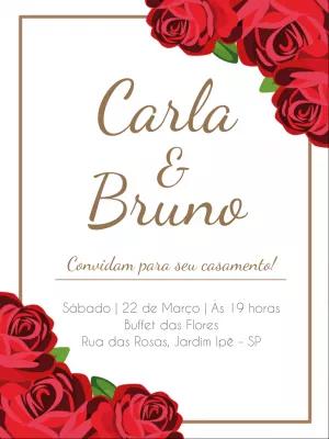 Convite de Casamento com Rosas Vermelhas para Editar Online
