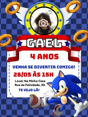 Convite de Aniversário Sonic com Foto para Editar Online