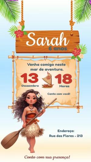 Convite de Aniversário Moana para Editar e Imprimir