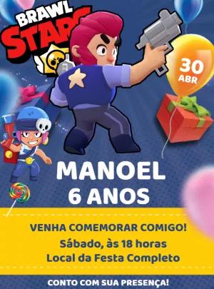 Convite de Aniversário Brawl Stars com Personagens para Editar