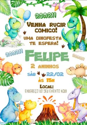 Convite de Aniversário Dino Baby para Editar Online