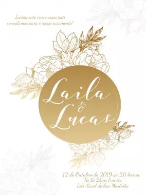 Convite de Casamento Flores Douradas para Editar Online