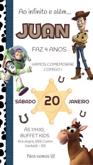 Convite de Aniversário Toy Story com Woody e Buzz para Editar