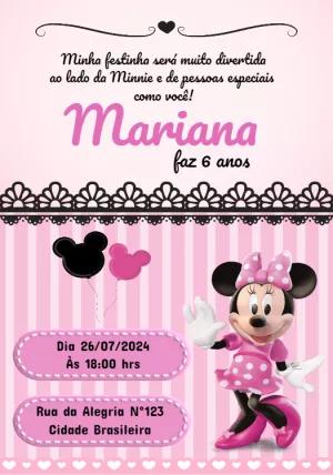 Convite Aniversário Minnie Mouse Rosa para Editar Online