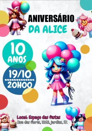 Convite de Aniversário Roblox Menina para Editar Online