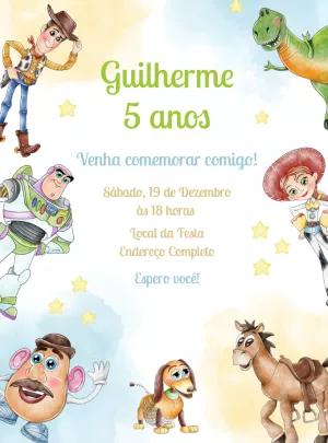 Convite Aniversário Toy Story Aquarela para Editar Online