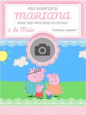 Convite de Aniversário Peppa Pig com Foto para Editar Online