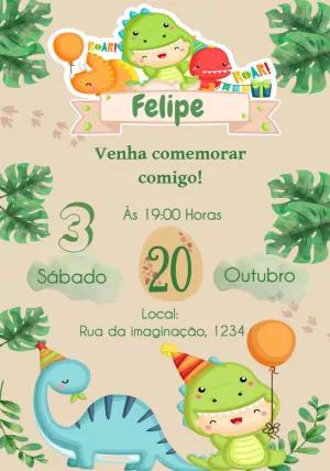 Convite de Aniversário Dinossauro Baby Fofo para Editar Online