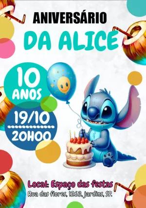 Convite de Aniversário Stitch Tropical para Editar Online