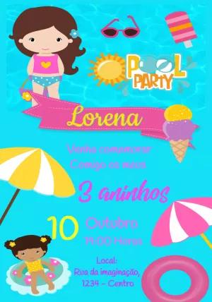 Convite Aniversário Pool Party Menina para Editar Online