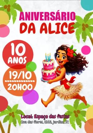 Convite de Aniversário Moana para Editar e Imprimir Grátis