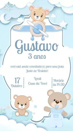 Convite Aniversário Ursinho Aviador para Editar Online