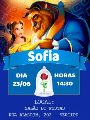 Convite Aniversário A Bela e a Fera para Editar Online