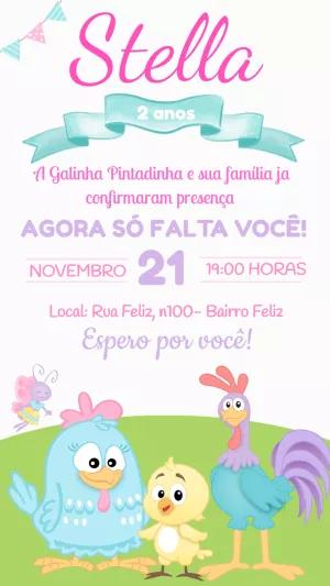 Convite Aniversário Galinha Pintadinha Candy para Editar Online