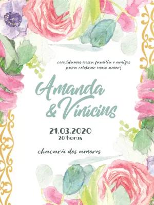 Convite de Casamento Floral Colorido para Editar Online