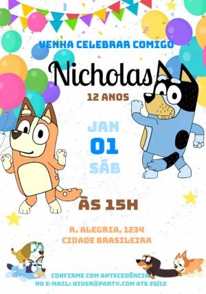 Convite de Aniversário Bluey e Bingo para Editar Online