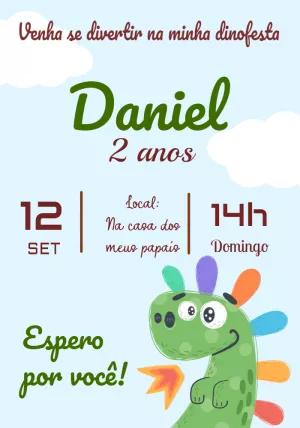 Convite Aniversário Dinossauro Fofo para Editar Online
