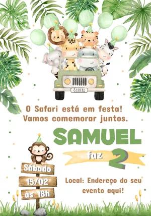 Convite Aniversário Safari com Animais para Editar Online