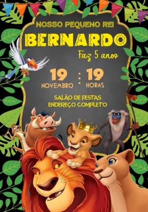 Convite Aniversário Rei Leão com Personagens para Editar Online