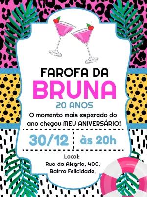Convite Aniversário Farofa Tropical para Editar Online