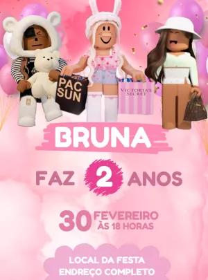 Convite Aniversário Roblox Rosa para Menina Editável Online