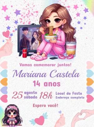 Convite de Aniversário Tema Dorameira Chibi para Editar