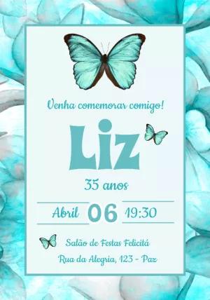 Convite de Aniversário Borboleta Aquarela para Editar Online