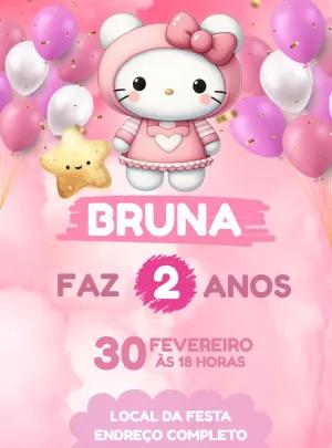 Convite de Aniversário Gatinha Fofa Rosa para Editar Online