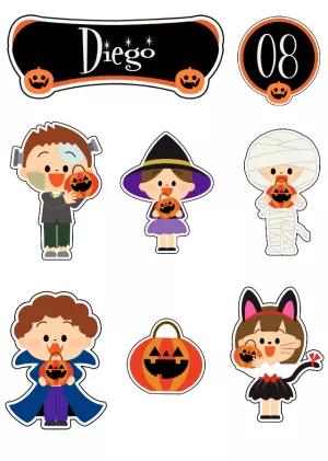 Topo de Bolo Halloween com Personagens para Editar e Imprimir