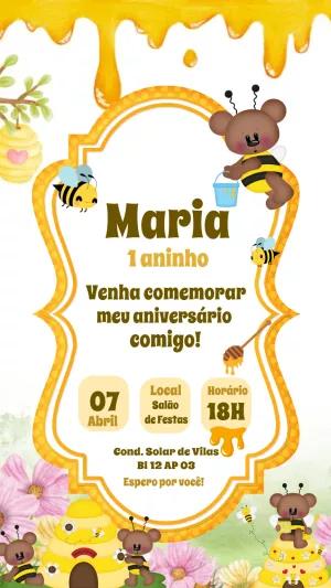 Convite Aniversário Abelhinha e Ursinho para Editar Online