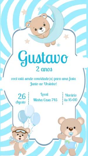 Convite de Aniversário Ursinho Fofo para Editar Online