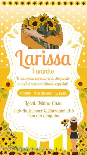 Convite de Aniversário Girassol para Editar Online