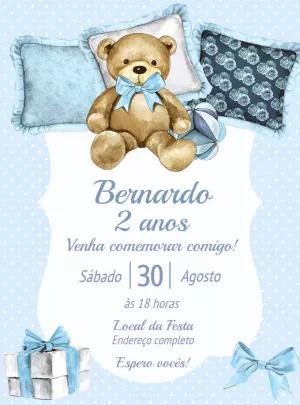 Convite de Aniversário Ursinho Fofo para Editar Online