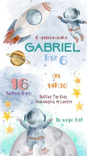 Convite de Aniversário Astronauta para Editar e Imprimir