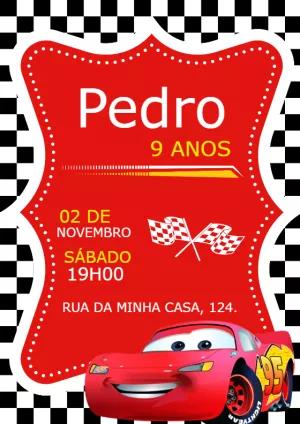 Convite de Aniversário Carros do Relâmpago McQueen para Editar