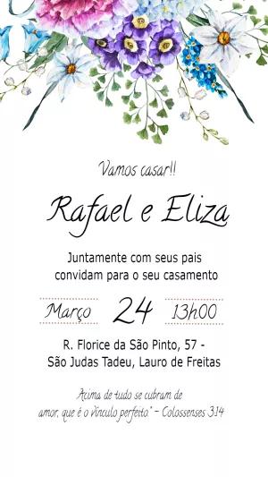 Convite de Casamento Floral Aquarela para Editar Online