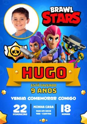Convite de Aniversário Brawl Stars com Foto para Editar