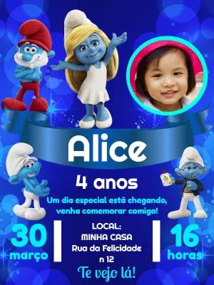Convite de Aniversário Smurfs com Foto para Editar Online